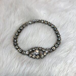 1950s Vintage Diamante Bracelet Eye of Horus Centerpiece Silver Tone